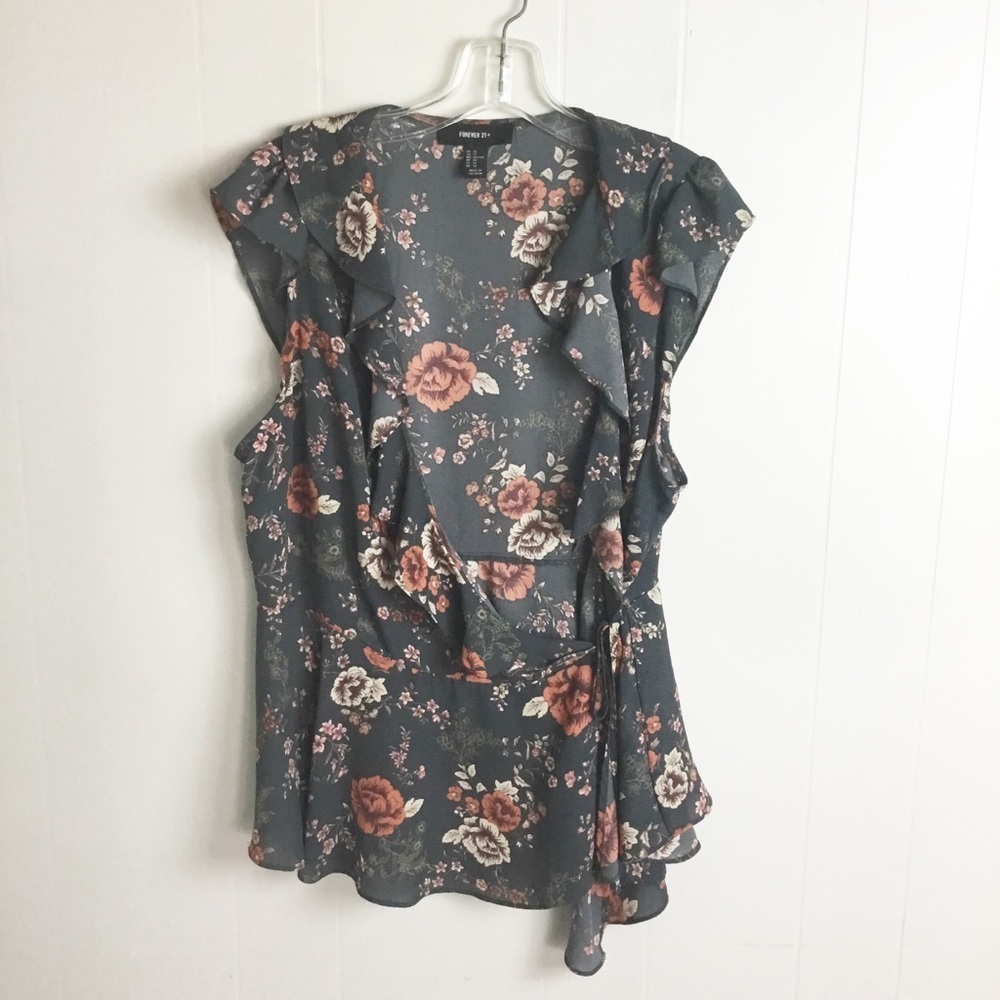 Forever 21 Plus Floral Summer Top Plus Size 1X Womens Ruffle